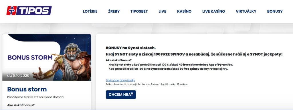 Akcia Bonus storm na eTipos s free spinmi za hru na automatoch
