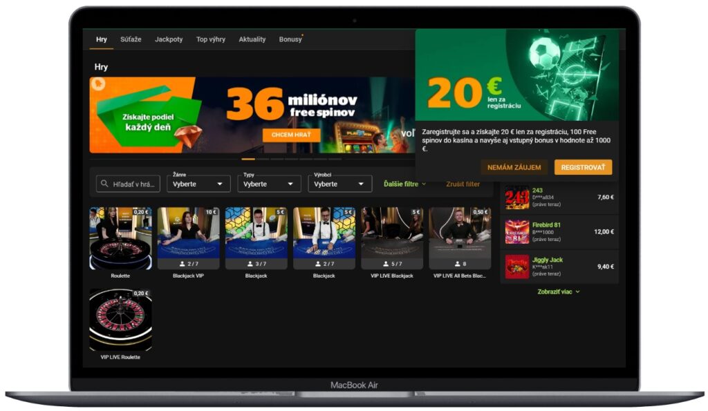 Sekcia live hier kasína Chance s ruletou a blackjackom