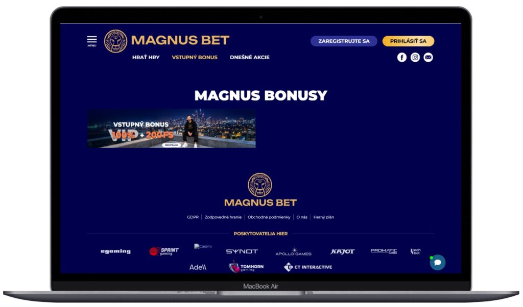 Stránka bonusov kasína MagnusBet so vstupným bonusom